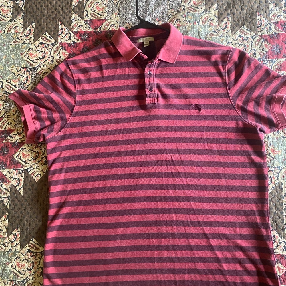 Burberry Red and Black Polo Shirt with Classic Stripes